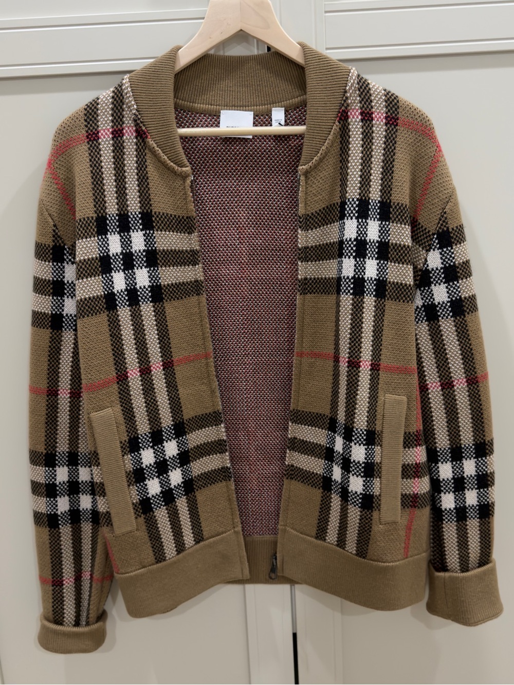 Burberry Tan Plaid Zip-Up Men's Sweater Jacket